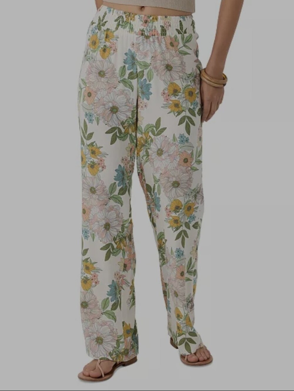 O'Neel Juniors' Joni Cara Floral Print Linen Wide-Leg Pull-On Pant, Size Large